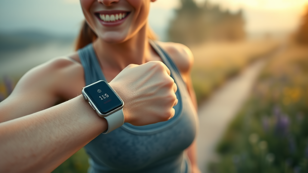 Close-up of Apple Watch fitness tracker on woman