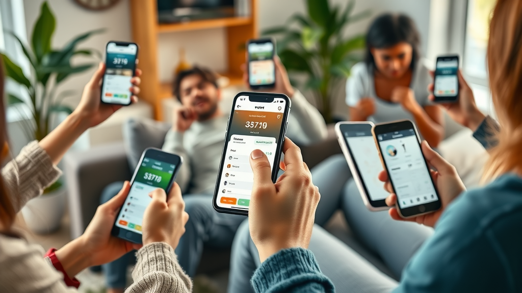 Hands using weight loss apps on multiple smartphones in cozy home